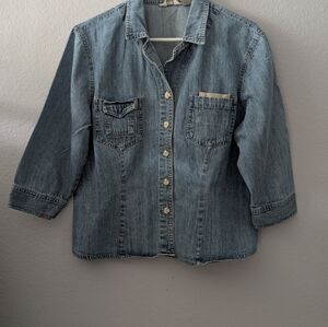 J JILL DENIM JEAN Denim Shirt Jacket Medium Wash Fitted